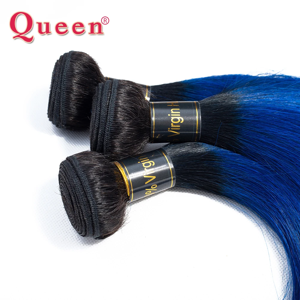 Queen Hair Products Brazilian Ombre Human Hair 1/3/4 Bundles Straight Two Tone 1B/Blue Straight Human Hair Weave Extensions Queen Hair Products Brazilian Ombre Human Hair 1/3/4 Bundles Straight Two Tone 1B/Blue Straight Human Hair Weave Extensions