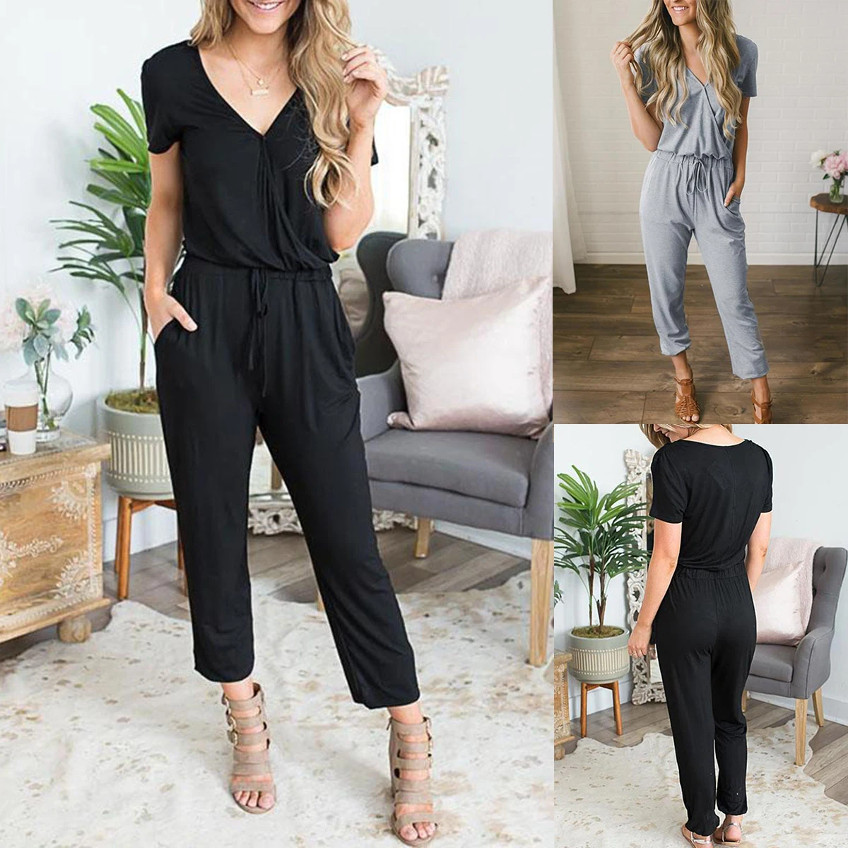 

AvoDovA Women Party Fashion Pants Sexy V Neck Short Sleeve Club Summer Jumpsuits