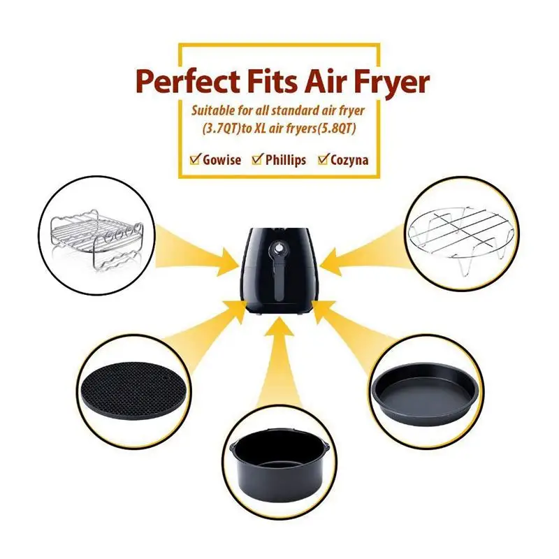 Air Fryer Accessories Deep Fryer Universal, Cake Barrel, Pizza Pan,Mat, Skewer Rack, holder Fit all 5.3Qt- 5.8Qt(XL