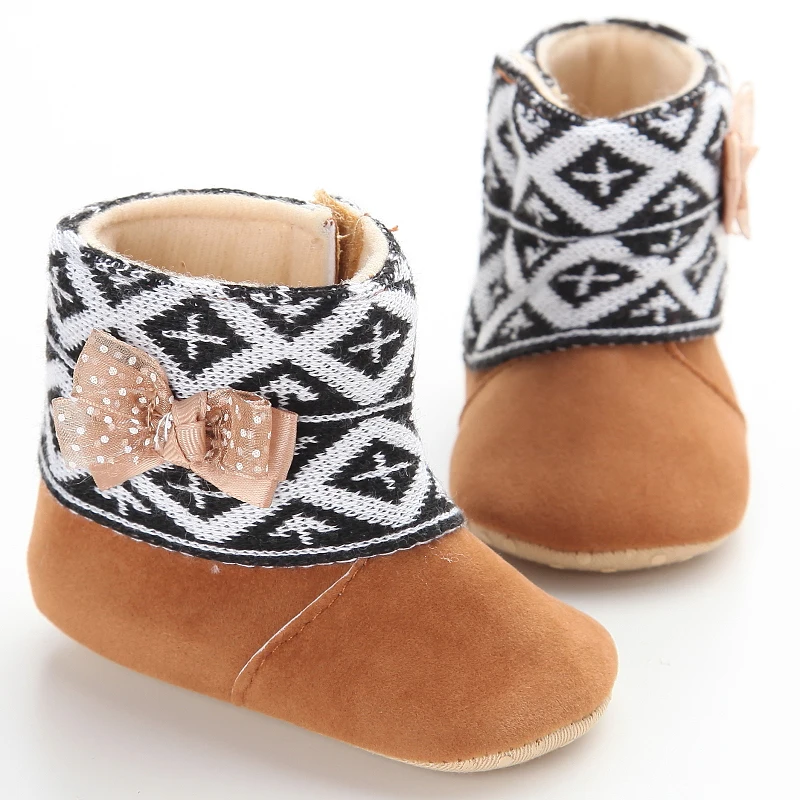 Brown Branded Winter Newborn Baby Shoes Infant Girls Warm Leather Snow