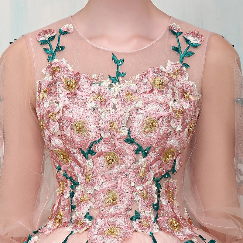 Vestido 2018 розовые платья для выпускного бальное платье принцессы с аппликацией на