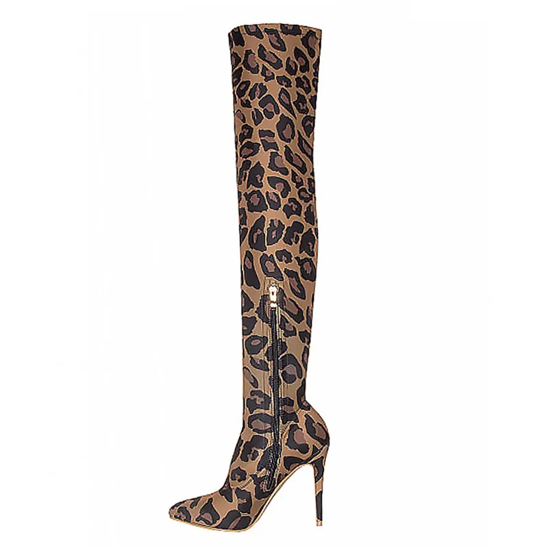 Perixir-Big-Size-Women-Over-the-Knee-Boots-Leopard-Stretch-Fabric-High-Boots-Pointed-Toe-Thin (3)