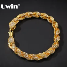 UWIN хип-хоп Wome Мужская модная Веревка Браслет цепочка Bling Стразы 9 мм золотой цвет Iced Out ювелирные браслеты