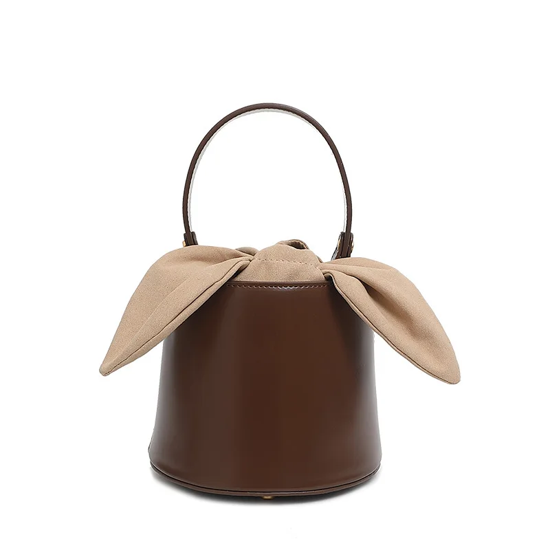 

2019 Fashion Women Leather Handbags Bucket Bag Messenger Bag with Bow and Removable Shoulder Strap