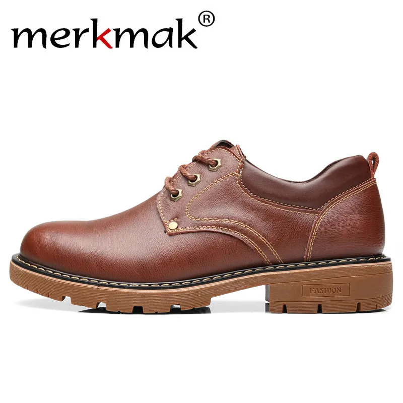 

Merkmak Luxury Brand Men Leather Shoes Fashion Outdoor Male's Footwear Casual Boot Black Brown Soft Comfortable Shoe for Husband