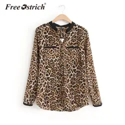 Свободная рубашка Ostrich Женская с длинным рукавом с леопардовым принтом карманы повседневная с v-образным вырезом Женские топы осень весна