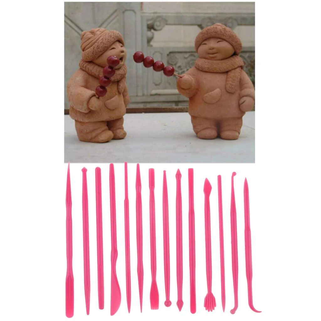 14 sets Pink DIY Polymer Clay Soft Craft Kids Modelling Clay Tool with Cermaic Shaping and Sculpting Tools Best Gift for Kids
