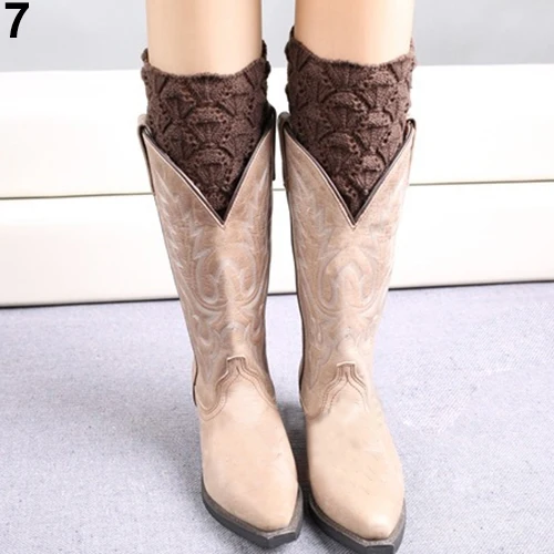 Женские зимние вязаные гетры с кружевными манжетами; короткие носки с подкладкой; 8NCA