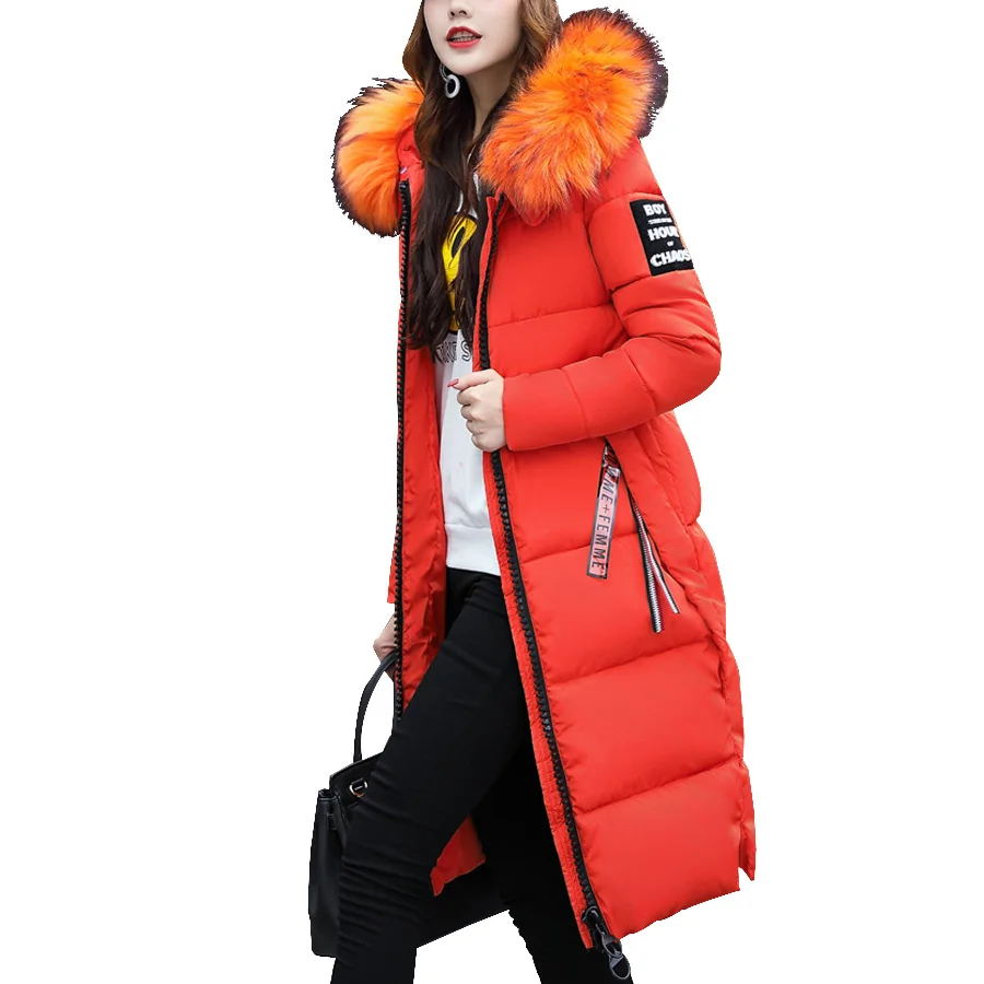 2019 New Fashion Warm Winter Jacket Women Big Fur Thick Slim Female Jacket Winter Women Hooded Coat Down Parkas Long Outerwear
