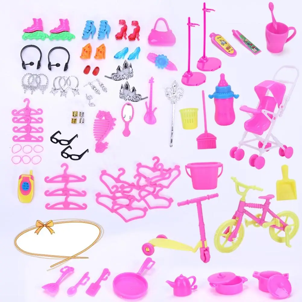 LeadingStar 98PCS Set Barbie Dolls Accessories Set Shoes Bag Mirror Hanger Comb Necklace for Barbie Toys