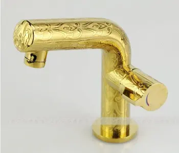 

Free shipping Gold color Ceramic cartridge single handle brass wash basin faucet bathroom mixer tap wholesales & retail