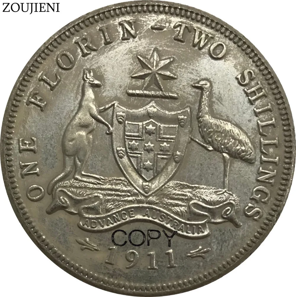 Австралия Джордж V один 1 Флорин два шиллинга 1911 год Cuproickel посеребренные копии