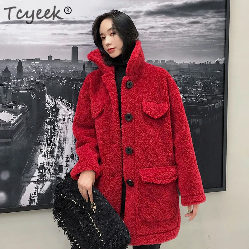 

Tcyeek Real Fur Coat Female Fashion Winter Coat Women Clothes 2019 Korean Warm Wool Long Jacket Cashmere Thick Outerwear D015