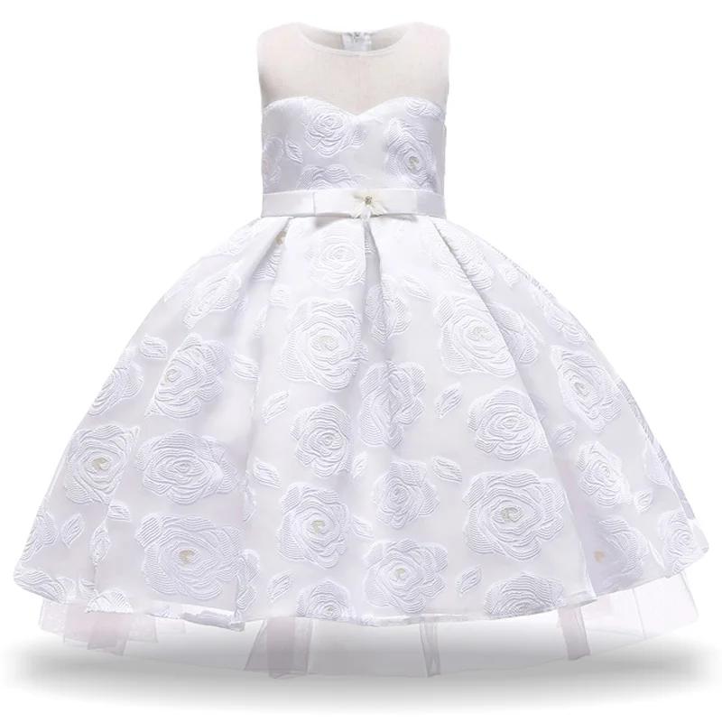 Детское праздничное платье, свадебное платье с цветочным узором для девочек, элегантное платье принцессы без рукавов, одежда для детей 3, 4, 5, 6, 7, 8, 9, 10 лет - Цвет: White