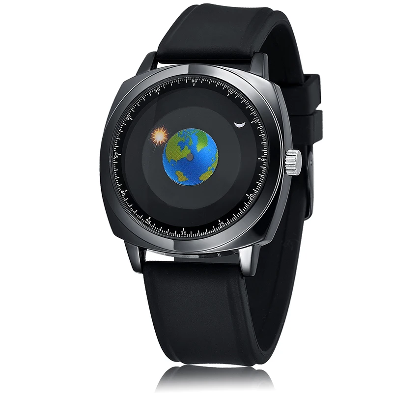 

Earth Unisex Watch Creative Personality Concept Sun and Moon Dial Silicone Strap Quartz Wristwatches Globe Watches