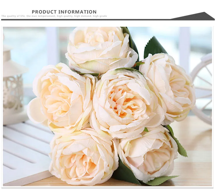 Bridal Bouquet Rose Artificial Flowers Red Pink Hydrangea Home Decoration White Peony Wedding Flower (7)