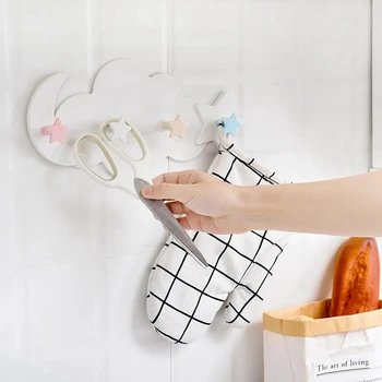 

Wall Mounted Key Holder Creative Star Moon Cloud Shape Nail Free 4 Hooks Bathroom Moisture Proof Multi Functional Hooks