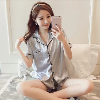 

Summer Sleepwear Female Plus Size Women Silk Satin Pajamas Set with Shorts Sexy Nightwear for Lady Suit Home Clothing #20