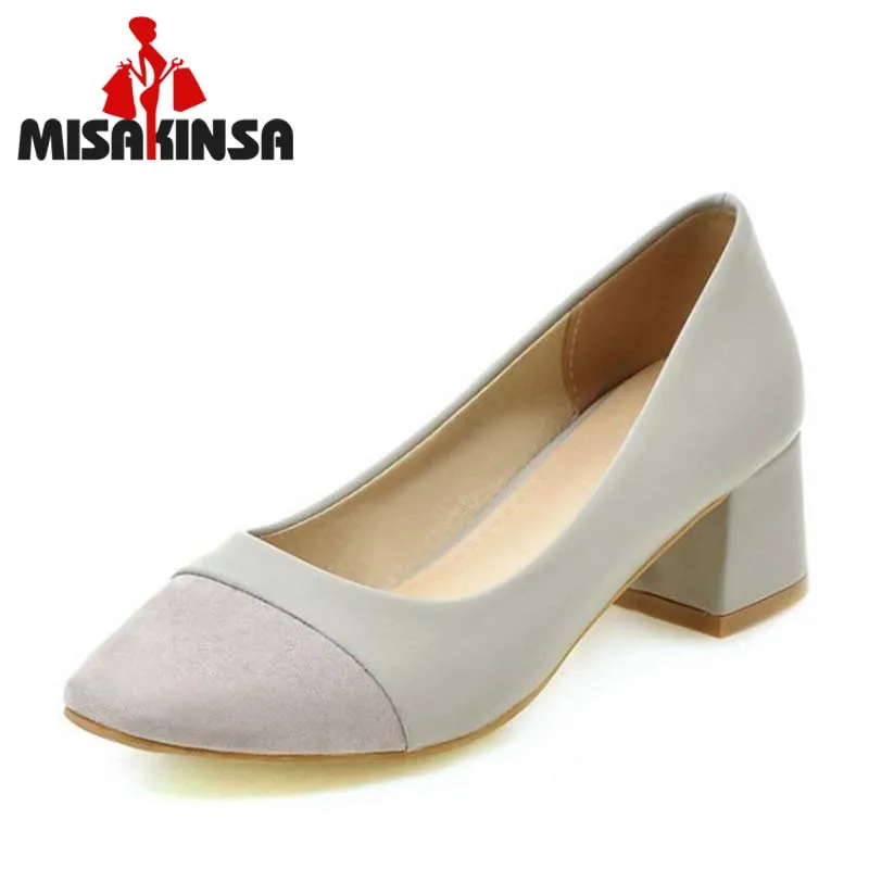 

MISAKINSA Plus Size 33-43 Women Slip On Patchwork Pumps Ladies Mixed Color Thick High Heels Shoes Women Office Daily Footwear