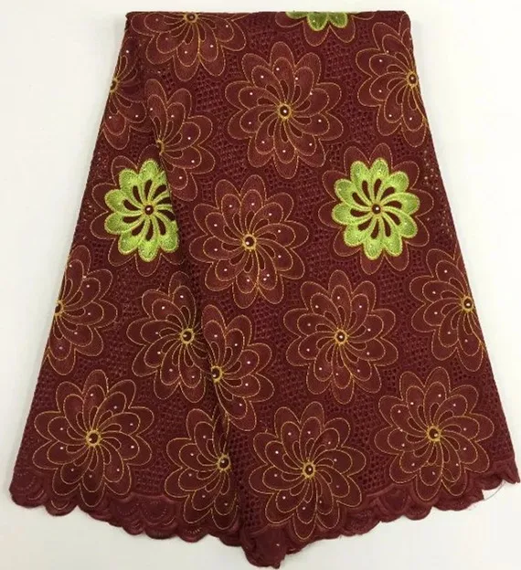 5yardslotconcise style voile lace swiss lace african lace with stones for sewing maroon color with green flower nov 14 2016 in fabric from home garden