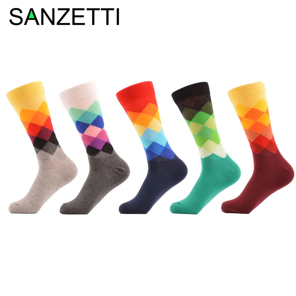 SANZETTI 5 пара/лот Для Мужчин's Повседневное Экипажа Argyle Разноцветные носки
