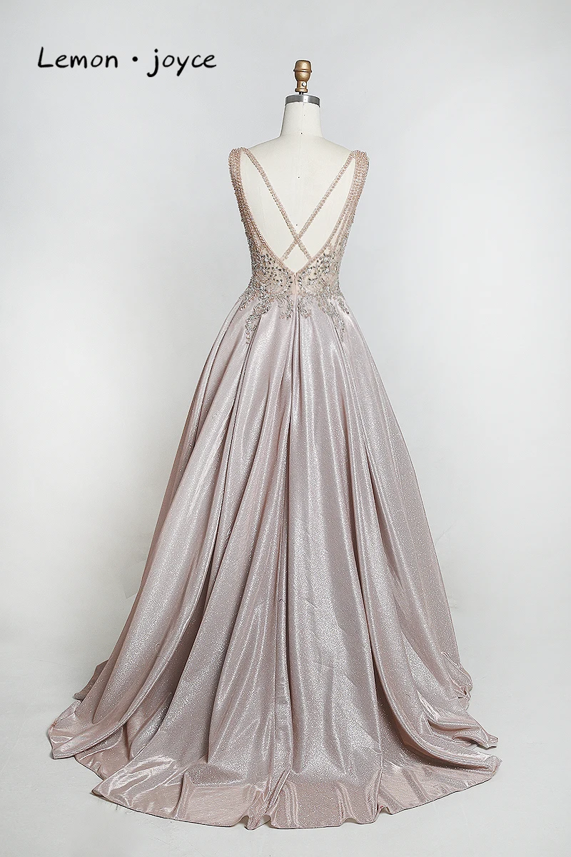 Lemon joyce Green Prom Dresses 2020 Sexy V-neck Beading Shiny Dubai Evening Gown vestidos de gala Plus Size