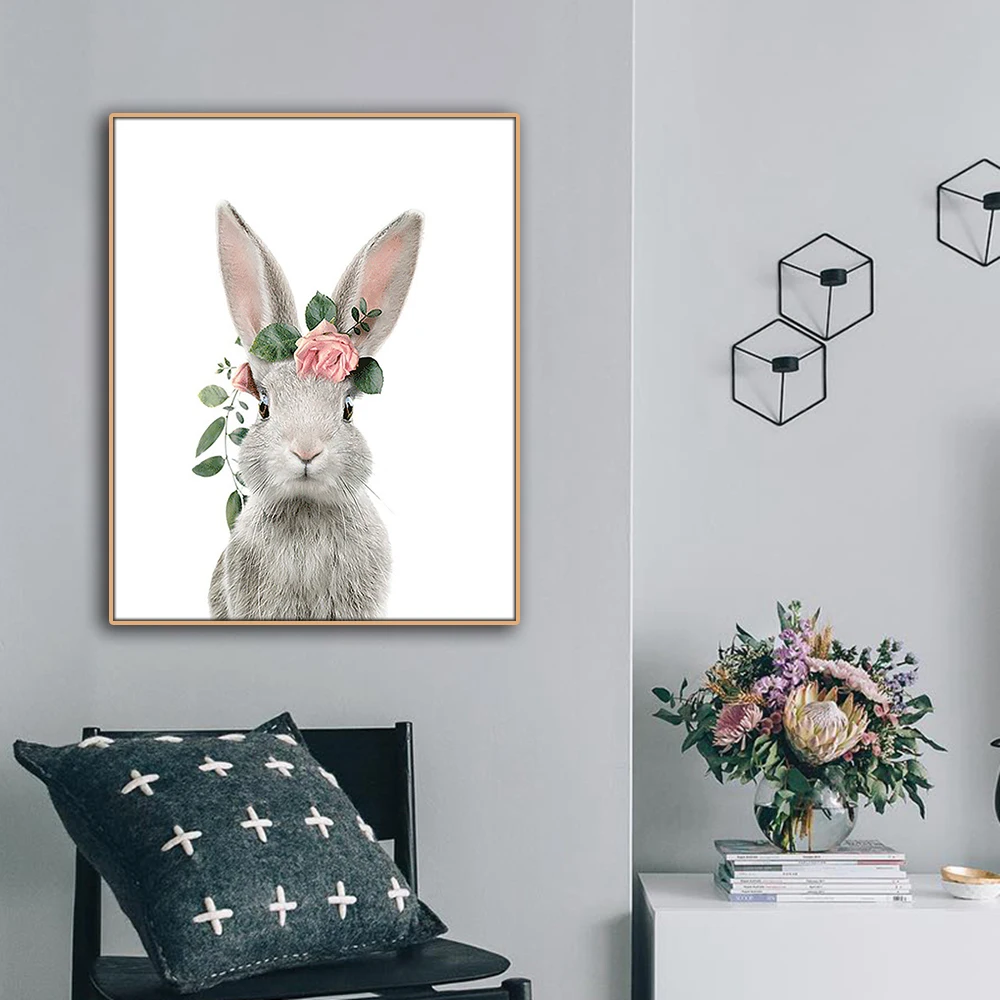 Кроличий венок животные, на стену, изображение холст с печатью постера живопись, каллиграфия декоративная картина для гостиной спальни домашний декор