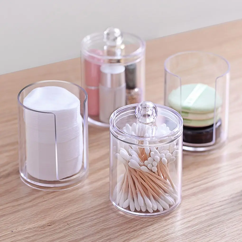 Makeup Box Organizer Clear Stand Round Cotton Swab Toothpick Dispenser Holder Plastic Container