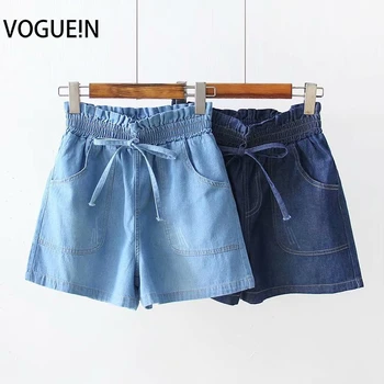 

VOGUEIN New Womens Blue/Navy Ruffled Pockets Drawstring Denim Jeans Short Pants Shorts Wholesale
