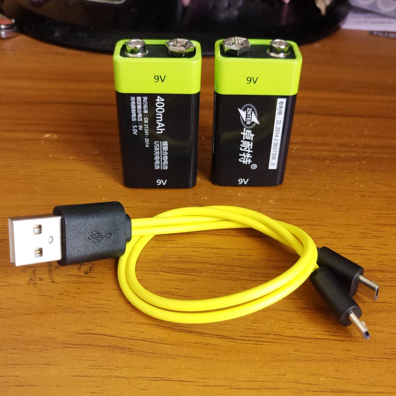 2X ZNTER S19 9V 400 мА/ч, USB, Перезаряжаемые Li-Ion 9В литий-полимерный Батарея RC Батарея для микрофон с USB кабелем