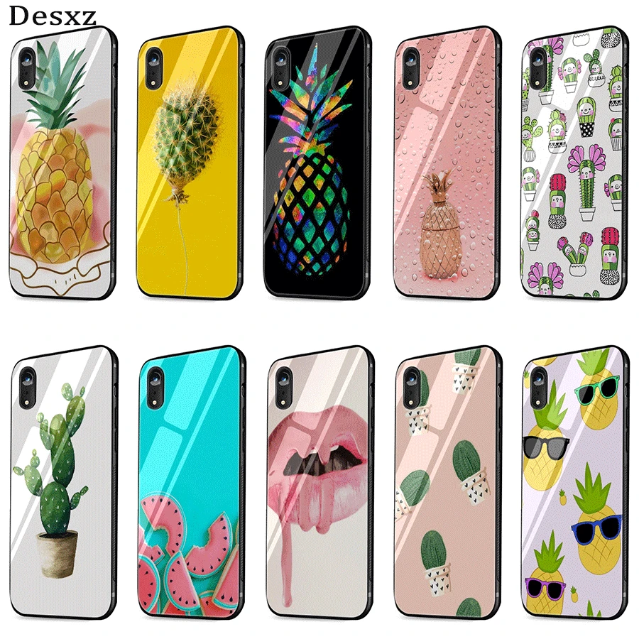 Desxz Glass Phone Case Cover Trendy Cute Cactus Pineapple