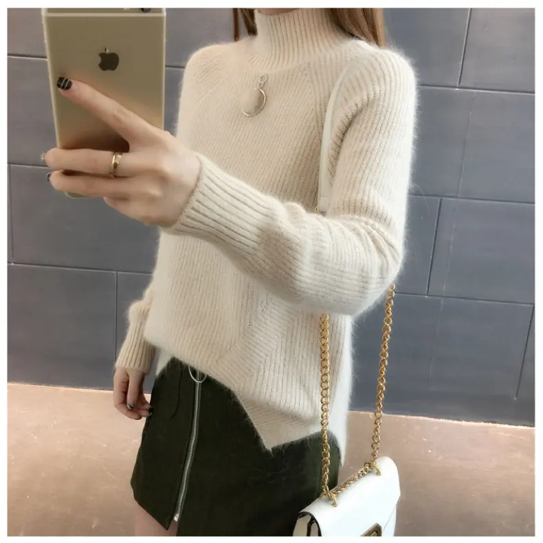 Autumn Winter Thick Women Sweaters Korean Loose Turtleneck Solid Pullovers Side Split Knitwear Chaquetas Invierno Mujer