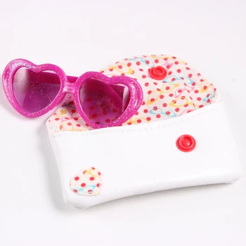 

Free Shipping Quick Delivery Doll Accessories Heart Sunglasses+ White Glasses Bag Suitable For 18 Inch Girl Doll AGN04