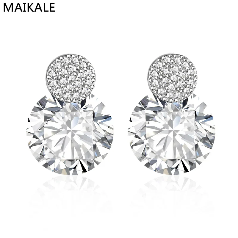 

MAIKALE Simple AAA Cubic Zirconia Round Earrings For Women Temperament Stud Earrings Fashion Jewelry Gold Silver Plated Earing