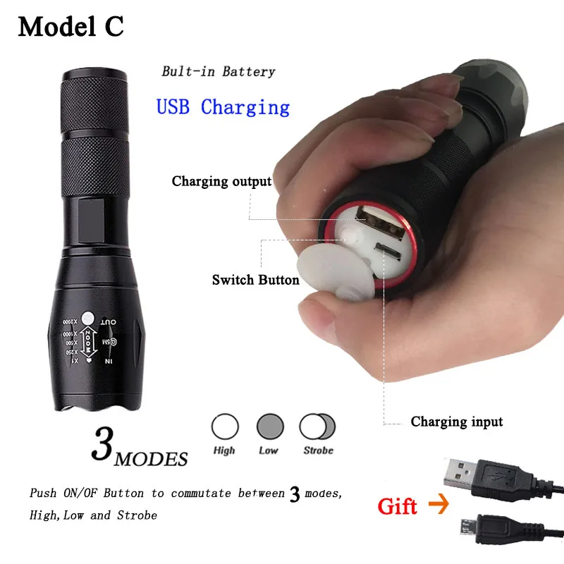 Z10Newest USB флэш-память светильник 8000 Люмен X900 вспышка светильник светодиодный XM-T6 фонарь с приближением, флэш-светильник Светильник s для USB Зарядное устройство - Испускаемый цвет: Model C