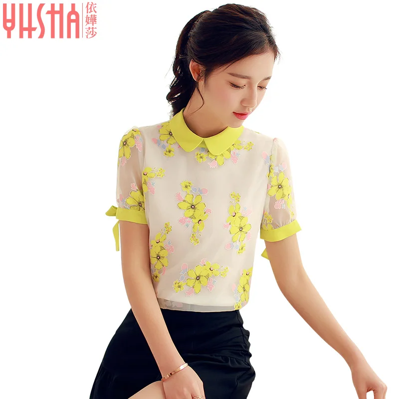 Summer Turn-down Collar shorts Slim new shirt women's regular models short sleeve Free shipping |