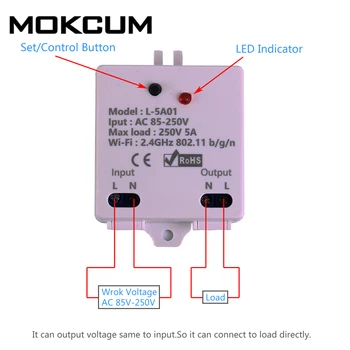 

2.4G IoT Wireless WIFI Intelligent Control Switch 5A Relay Module AC 85V-250V For Mobile Phone Remote Switch Controller