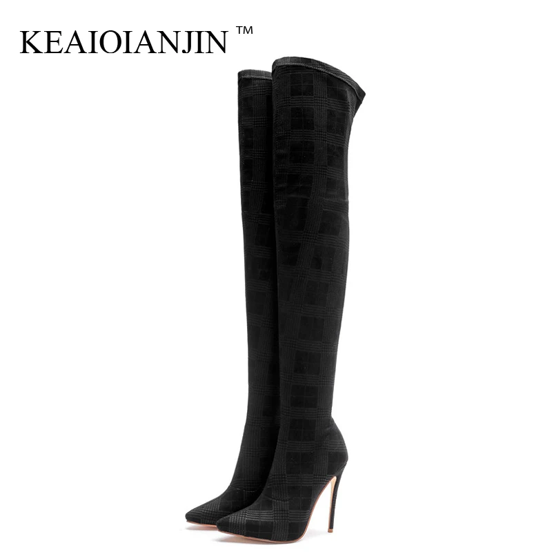 

KEAIQIANJIN Winter Women's Over The Knee Boots High Heel Woman Shoes Sexy Plus Size 33 43 Black Fashion Sexy Thigh High Boots