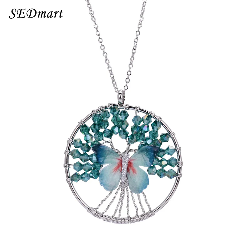 SEDmart Cute Blue Pink Butterfly Tree Of Life Pendant
