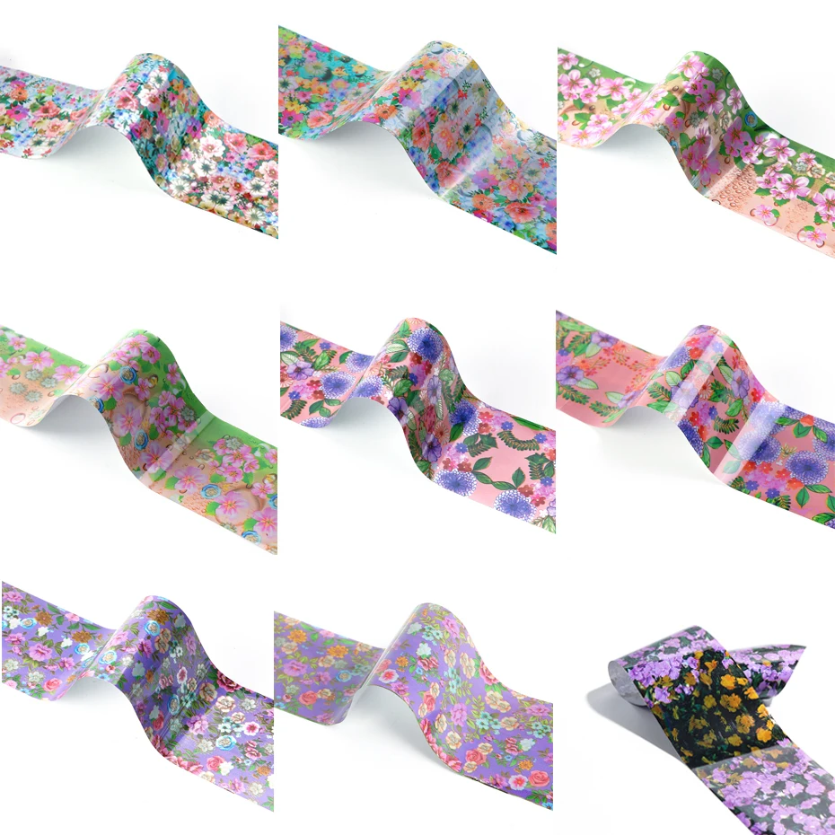 16pcs Colorful Flowers Nail Foils Stickers Adhesive Holographic Transfer Starry Paper Decals Summer Floral Wraps Decor Tip LA795 (12)