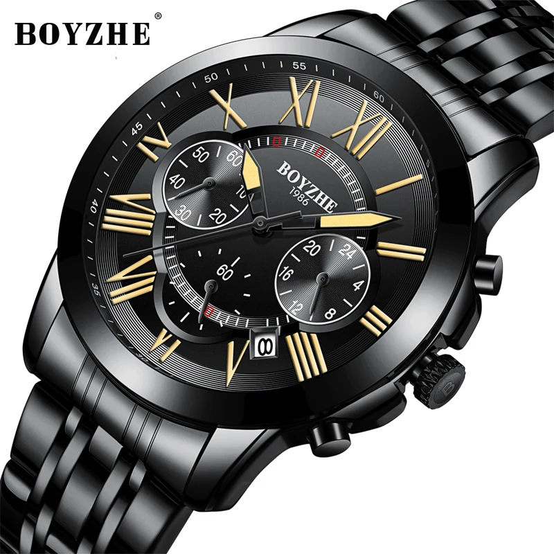 

Boyzhe Luxury Men Wrist Watch Fashion Stainless Steel Male Clock Hour Saat Calendar Nibosi Watch Mens Watches montre homme 2018