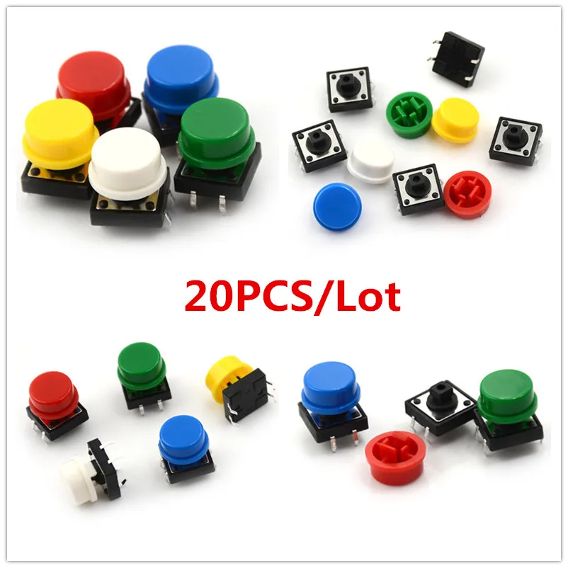 20PCS 12*12*7.3mm Tactile Push Button Switch Momentary Tact Cap Micro Switch Button Cap B3F