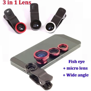 

3 in 1 Universal Clip on Fish Eye Macro Wide Angle Mobile Phone Lens Camera kit For iPhone 7 6 5S 4 samsung HTC LG