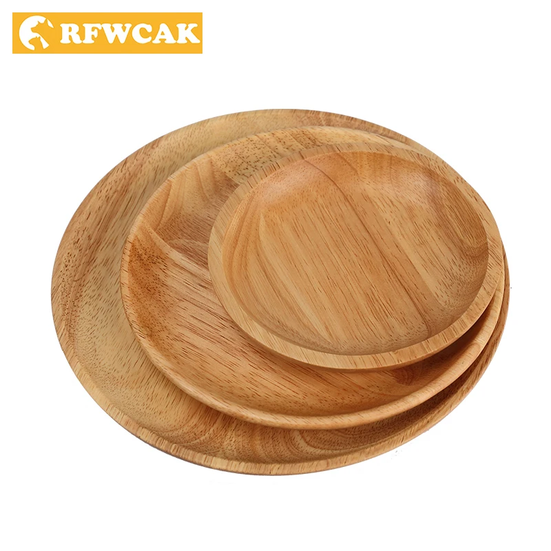 

RFWCAK Creative Dishes Healthy Natural Rrubber Woodround Wooden Tray Snack Dish Fruit Dessert Wooden Utensils DIY Crafts