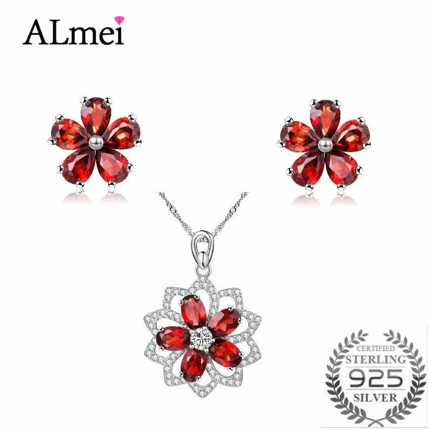 

Almei Tested 0.7CT Genuine 925 Sterling Silver Wedding Small Flower Jewelry Sets Women Pendants Earrings With A Gift Box CT002