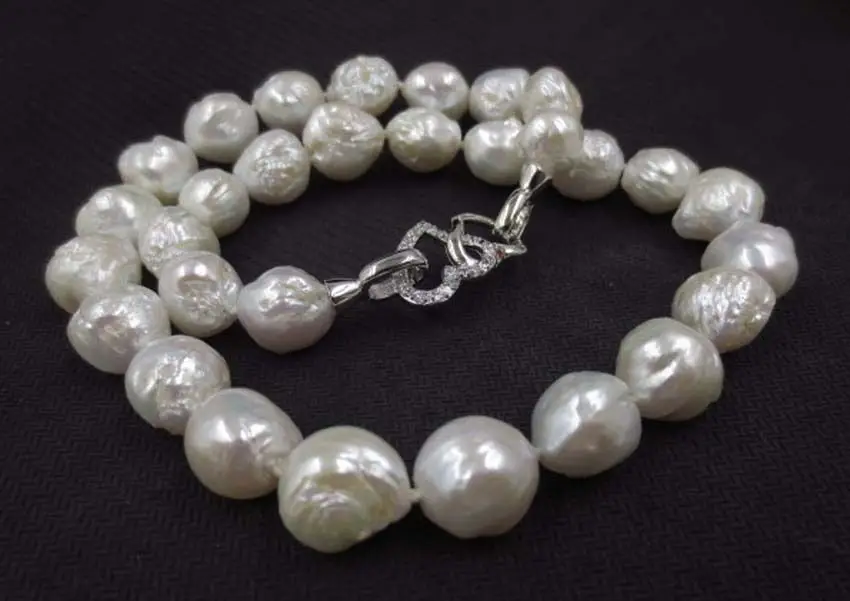 baroque white 11-12.5mm FURROW Kasumi pearl necklace Double heart clasp S487# | Украшения и аксессуары