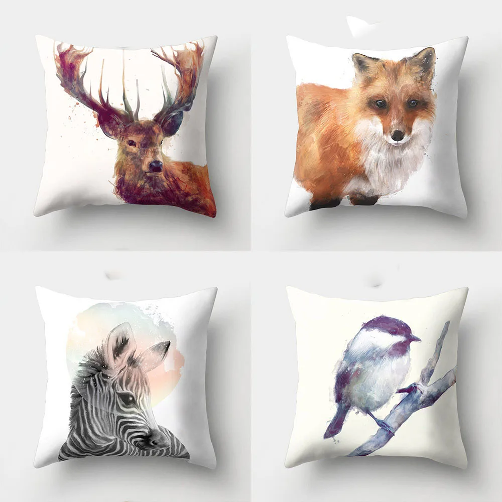 

Fashion Home Deer Bear Lion Owl Print Pillow Case Room Soft Square Shape Seat Waist Rest Pillowcase