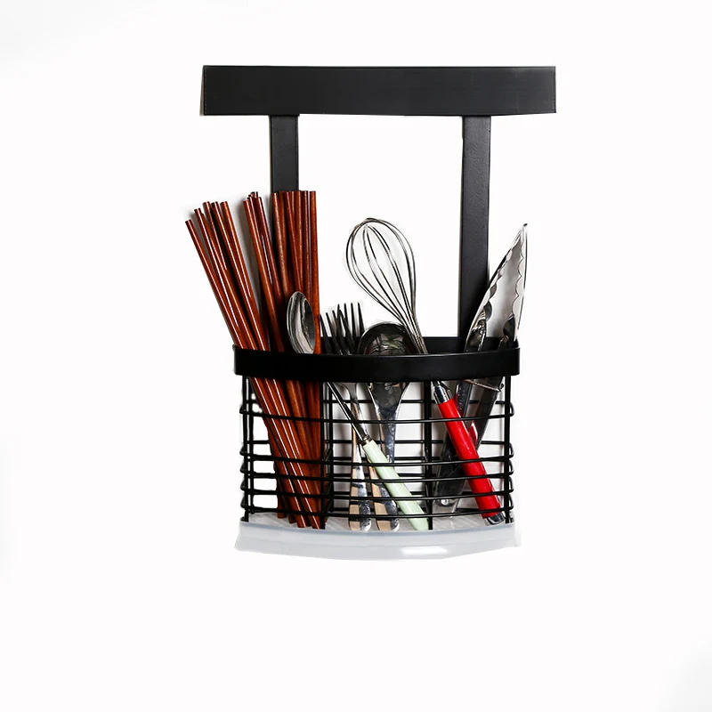 

Black hanging stainless steel chopstick cages spoon white holder forks rack shelves reinforced kitchen storage cutlery organizer