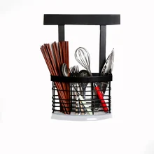 Black hanging stainless steel chopstick cages spoon white holder forks rack shelves reinforced kitchen storage cutlery organizer
