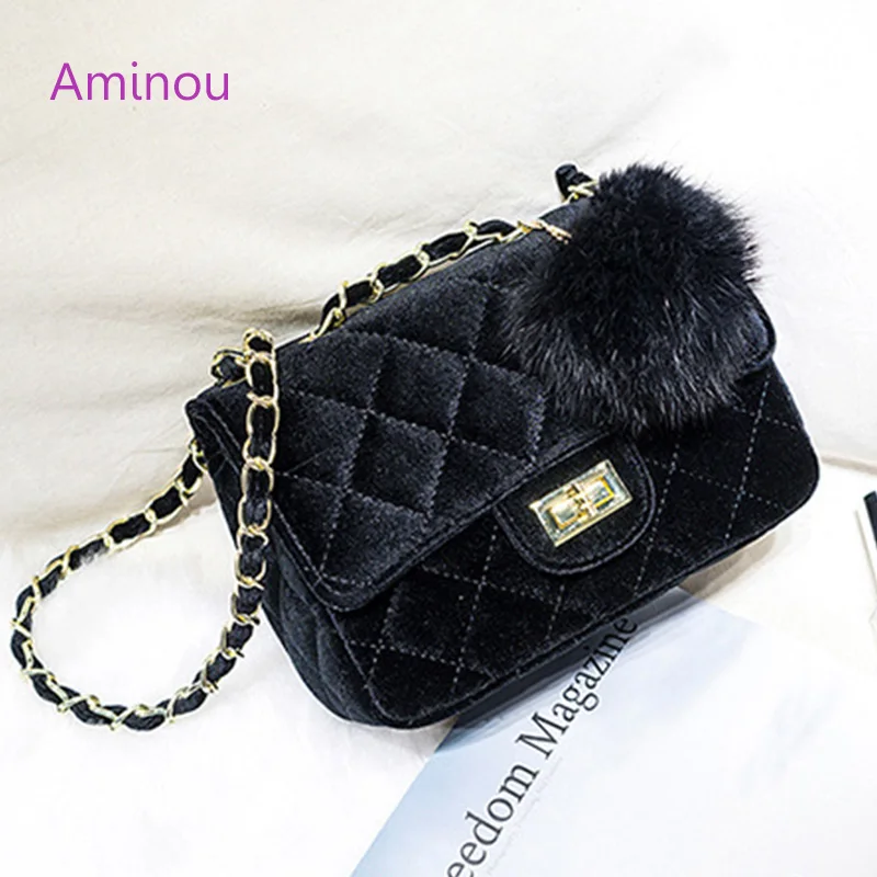 

Aminou Velour Shoulder Bags Women Luxury Handbags For Girls Chain Crossbody Bags Lady Designer Brand Velvet Bolsa Feminina